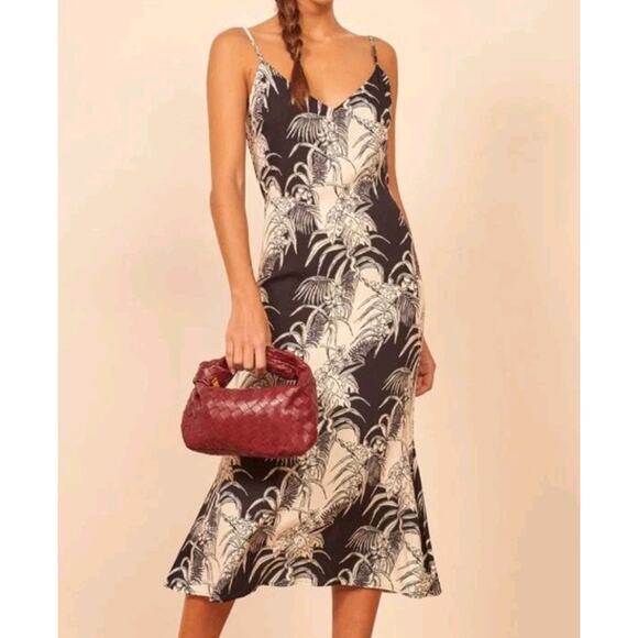 Reformation Crimini Midi Sundress Tropical V-Neck Side Slit Sz 2 Sleeveless (V1 - Picture 2 of 9